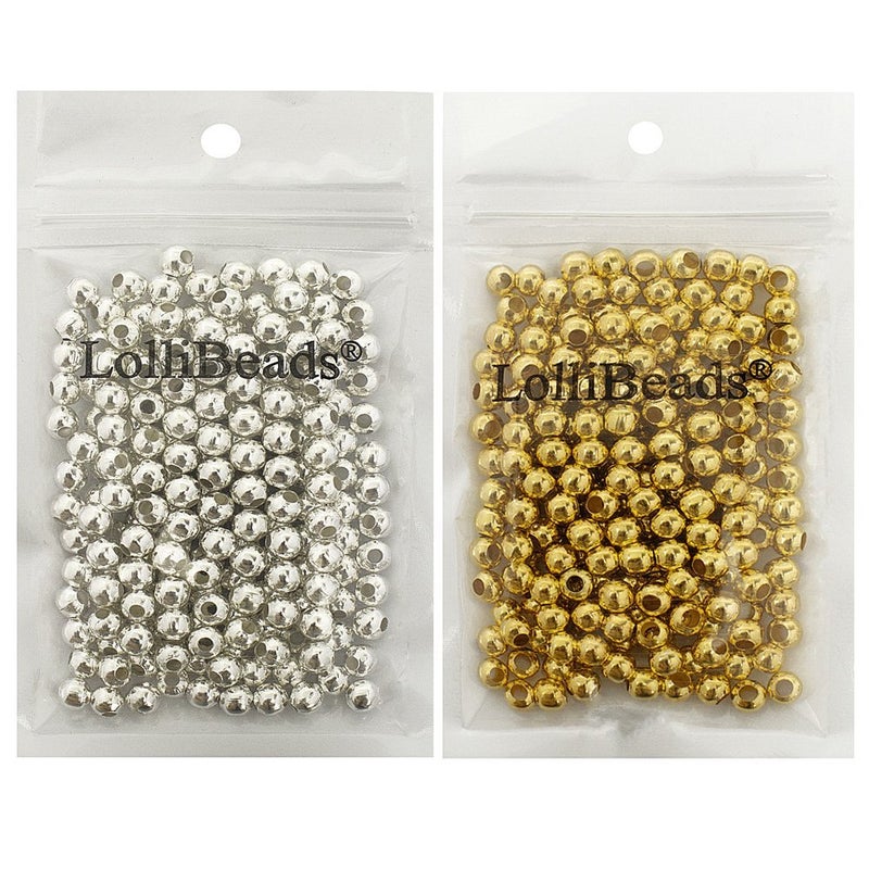 LolliBeads (R) Gold and Silver Plated Smooth Round Metal Beads Mixed Color 6 mm 300/300 Total 600 Pcs